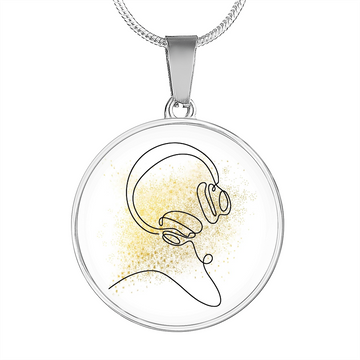 Head Phones Gold Splatter | Circle Pendant Necklace | Gift for Music Lover