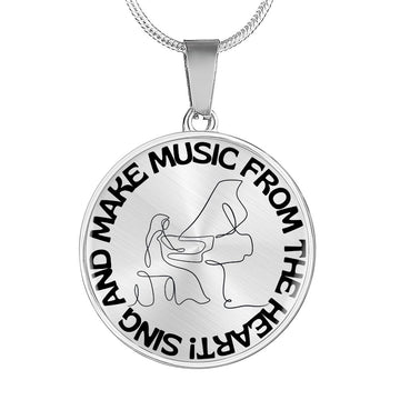 Sing & Make Music From The Heart | Grand Piano | Necklace Circle Pendant