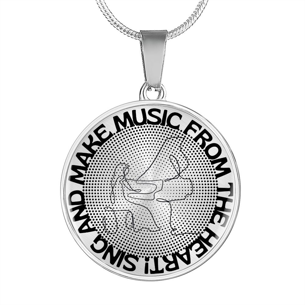 Sing & Make Music From The Heart | Grand Piano | Dots | Necklace Circle Pendant