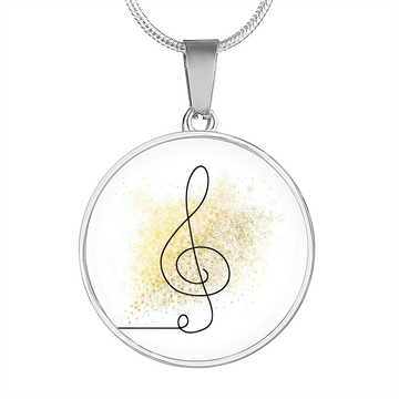 Music Clef Gold Splatter | Circle Pendant Necklace | Gift for Musician