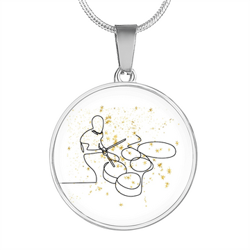 Drummer Gold Stars | Circle Pendant Necklace | Gift for Drummer