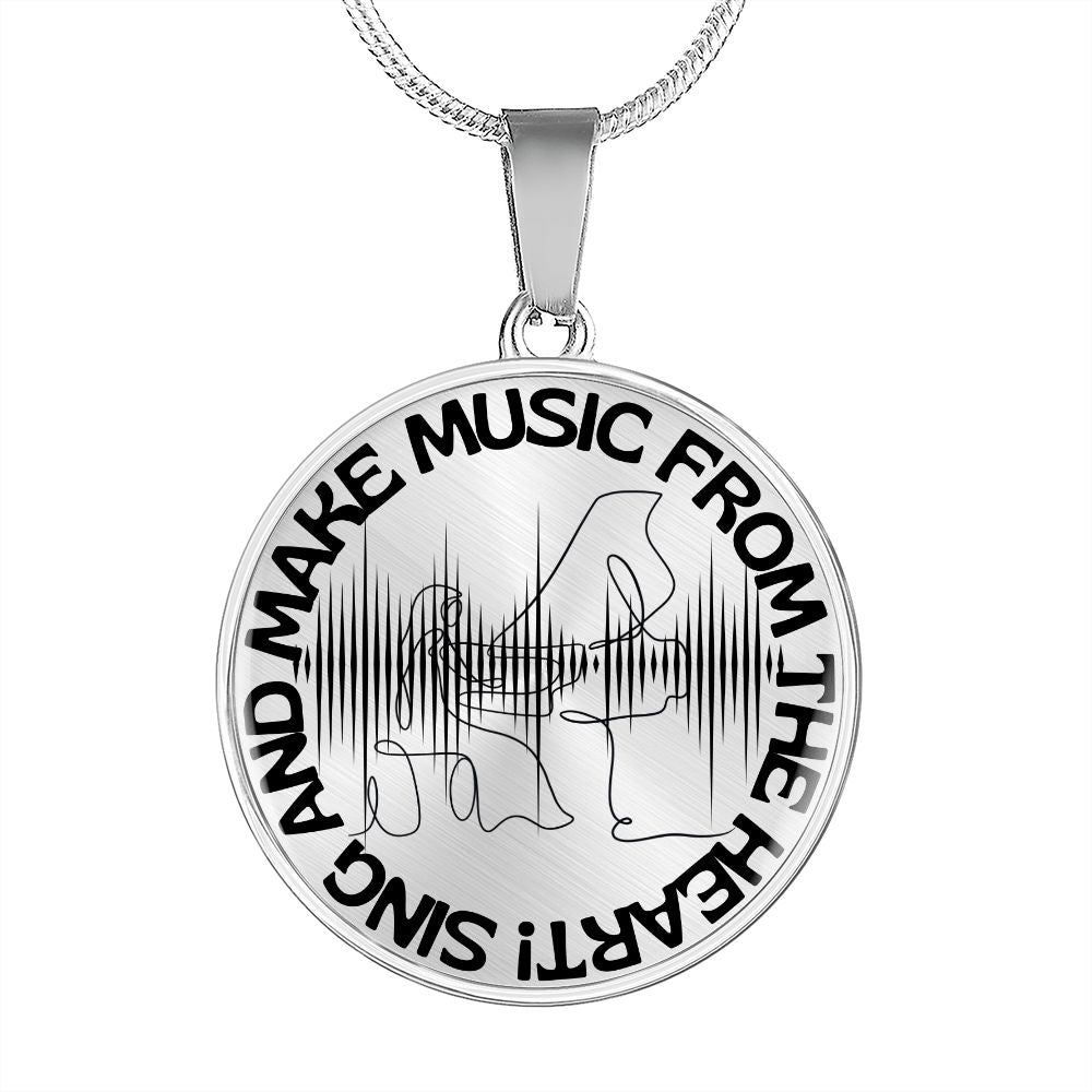 Sing & Make Music From The Heart | Grand Piano | Sound Wave | Necklace Circle Pendant