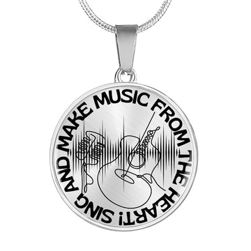 Sing & Make Music From The Heart | Guitar Mic | Sound Wave | Necklace Circle Pendant