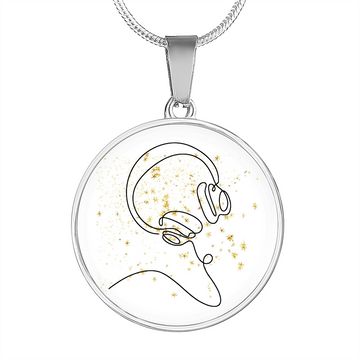 Head Phones Gold Stars | Circle Pendant Necklace | Gift for Music Lover