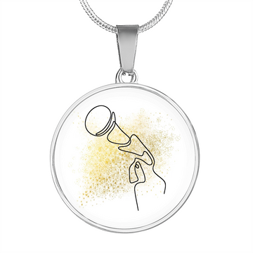 Microphone Gold Splatter | Circle Pendant Necklace | Gift for Singer