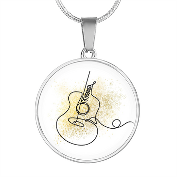 Acoustic Guitar Gold Splatter | Circle Pendant Necklace | Gift for Guitarist