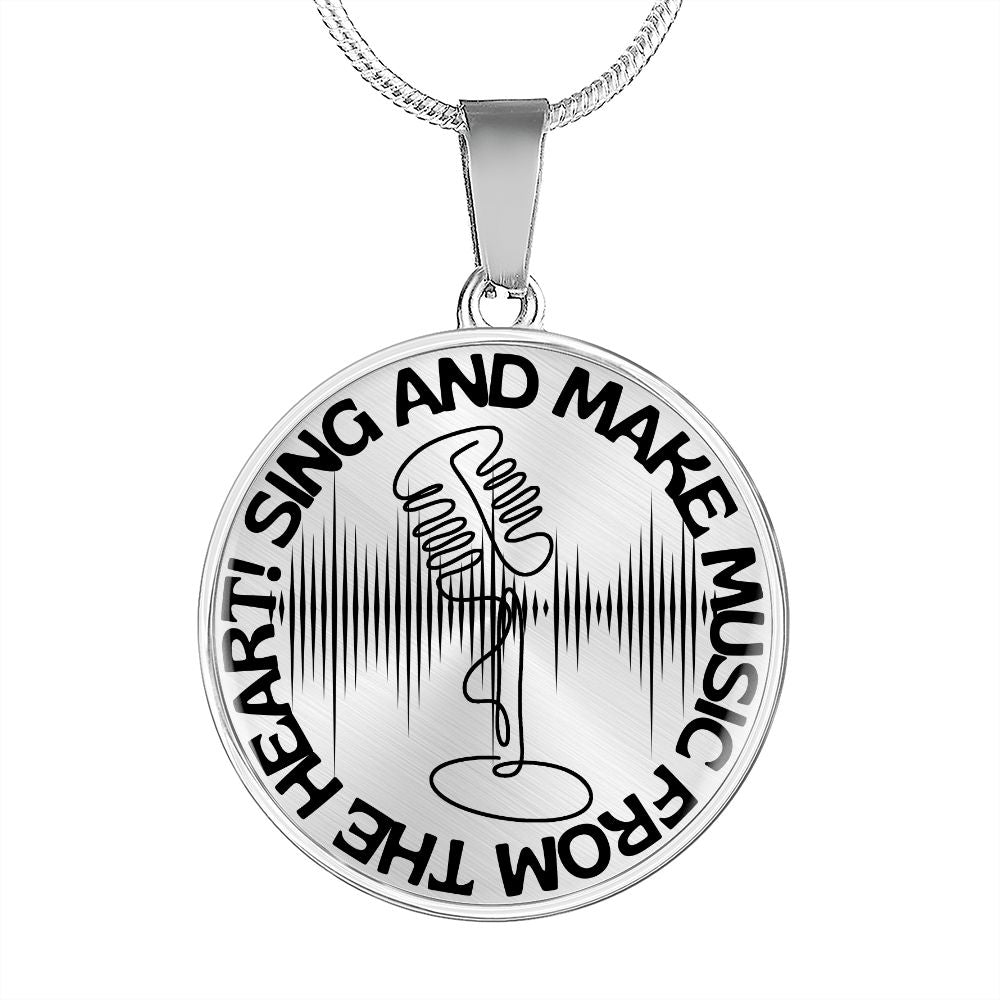 Sing & Make Music From The Heart | Vintage Mic | Sound Wave | Necklace Circle Pendant