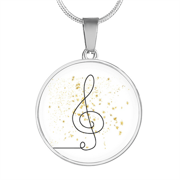 Music Clef Gold Stars | Circle Pendant Necklace | Gift for Musician