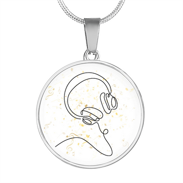 Head Phones Music Notes | Circle Pendant Necklace | Gift for Music Lover