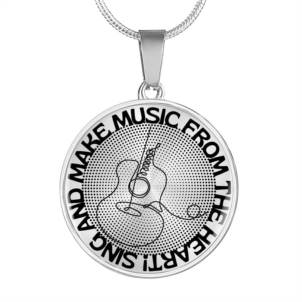 Sing & Make Music From The Heart | Guitar | Dots | Necklace Circle Pendant