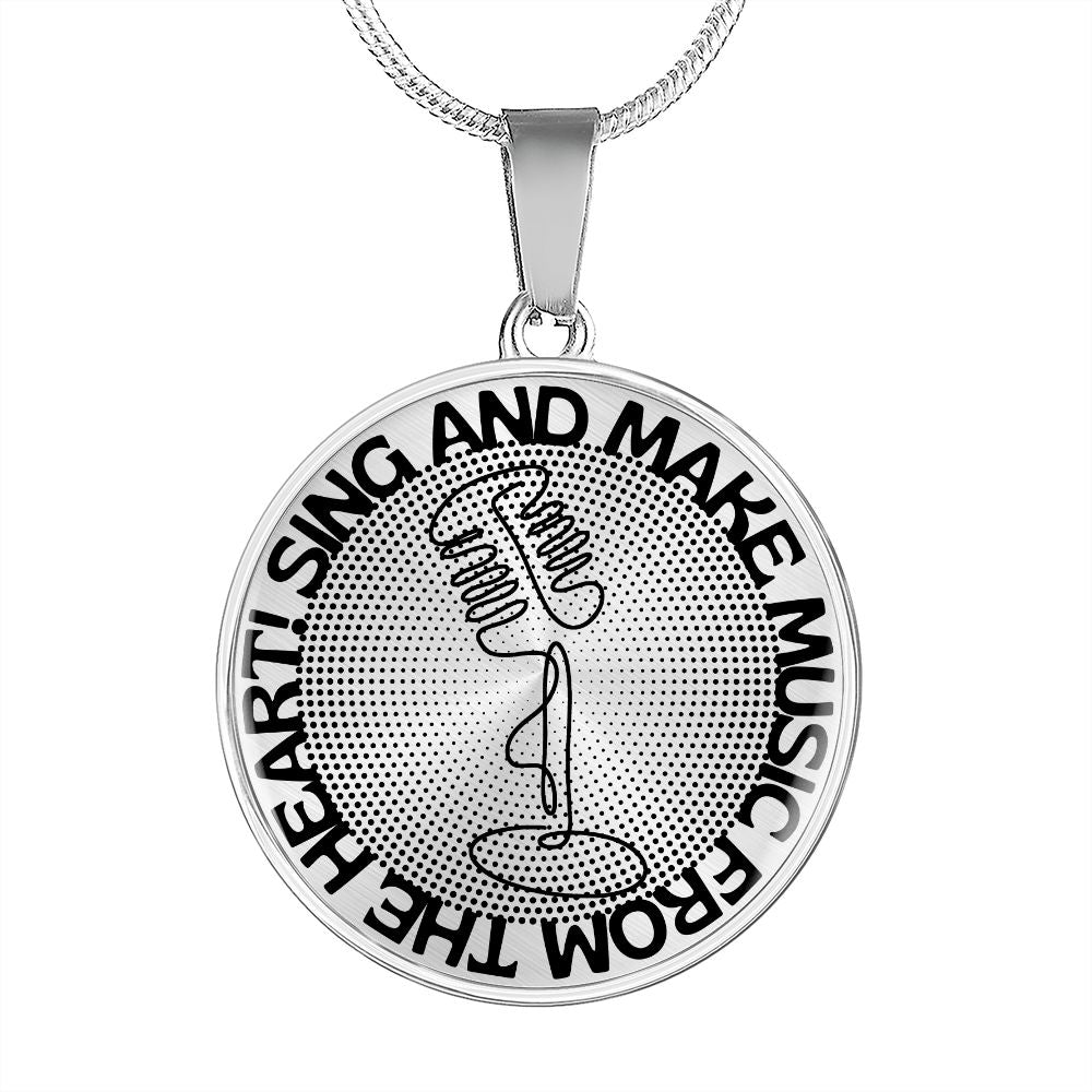 Sing & Make Music From The Heart | Vintage Mic | Dots | Necklace Circle Pendant