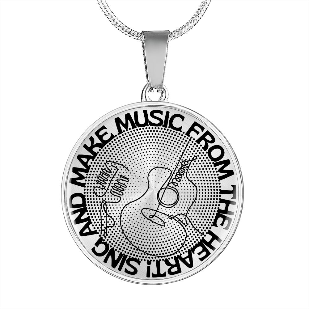 Sing & Make Music From The Heart | Guitar Mic | Dots | Necklace Circle Pendant