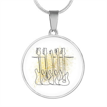 Bass Guitars Gold Splatter | Circle Pendant Necklace | Gift for Bass Guitarist