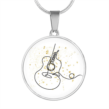 Acoustic Guitar Gold Stars | Circle Pendant Necklace | Gift for Guitarist