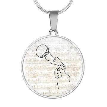 Microphone Sheet Music | Circle Pendant Necklace | Gift for Singer