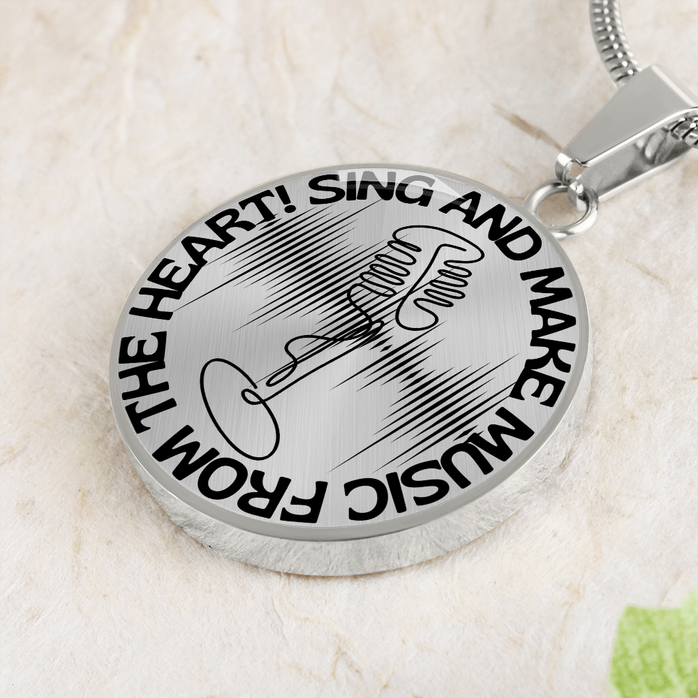 Sing & Make Music From The Heart | Vintage Mic | Sound Wave | Necklace Circle Pendant