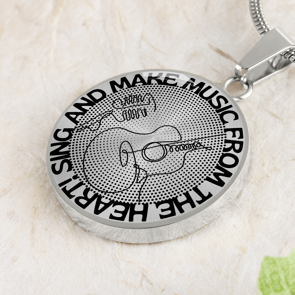 Sing & Make Music From The Heart | Guitar Mic | Dots | Necklace Circle Pendant