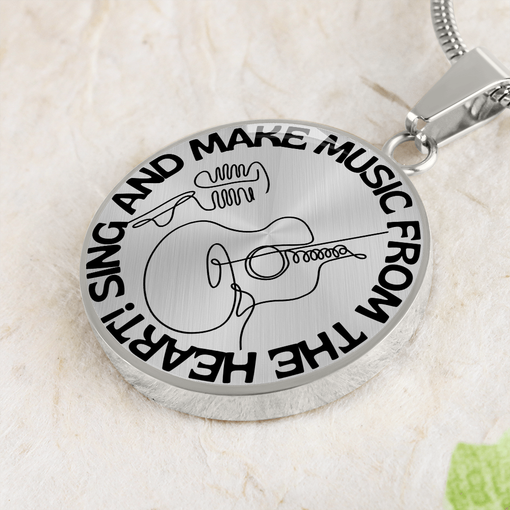 Sing & Make Music From The Heart | Guitar Mic | Necklace Circle Pendant