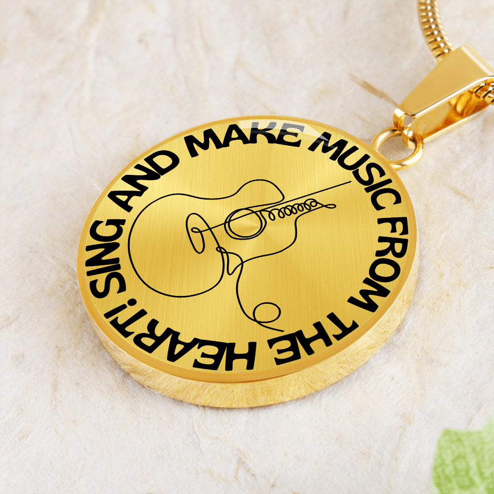 Sing & Make Music From The Heart | Guitar | Necklace Circle Pendant