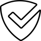 A black outline of a shield with a check mark inside, symbolizing security and verification, represents the "2 Year Protection Plan" for your jewelry purchase, displayed on a white background.