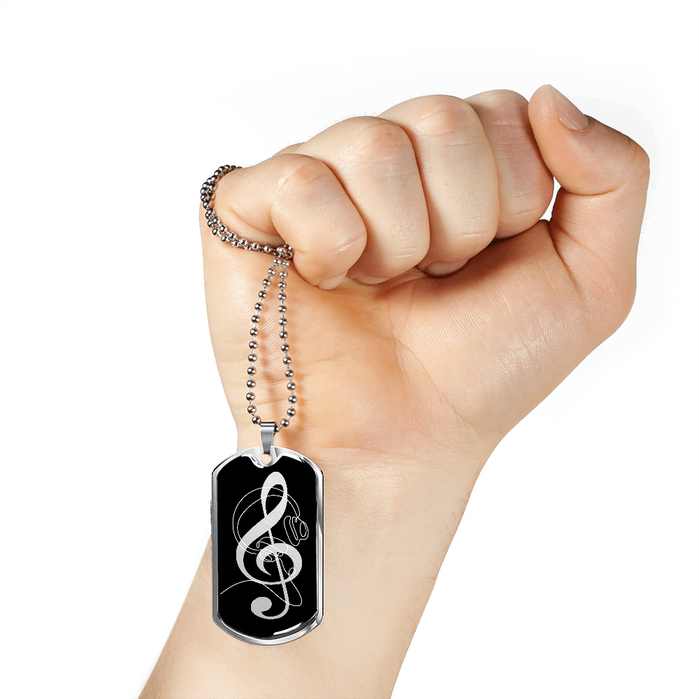 Dog Tag Necklace Black | G-clef Cutout | Headphones