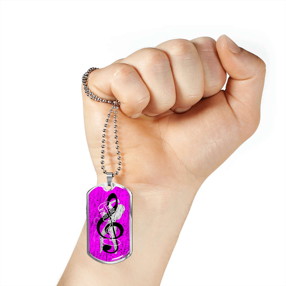 Dog Tag Necklace Pink | Female Singer Cutout | Vintage mic | G-clef