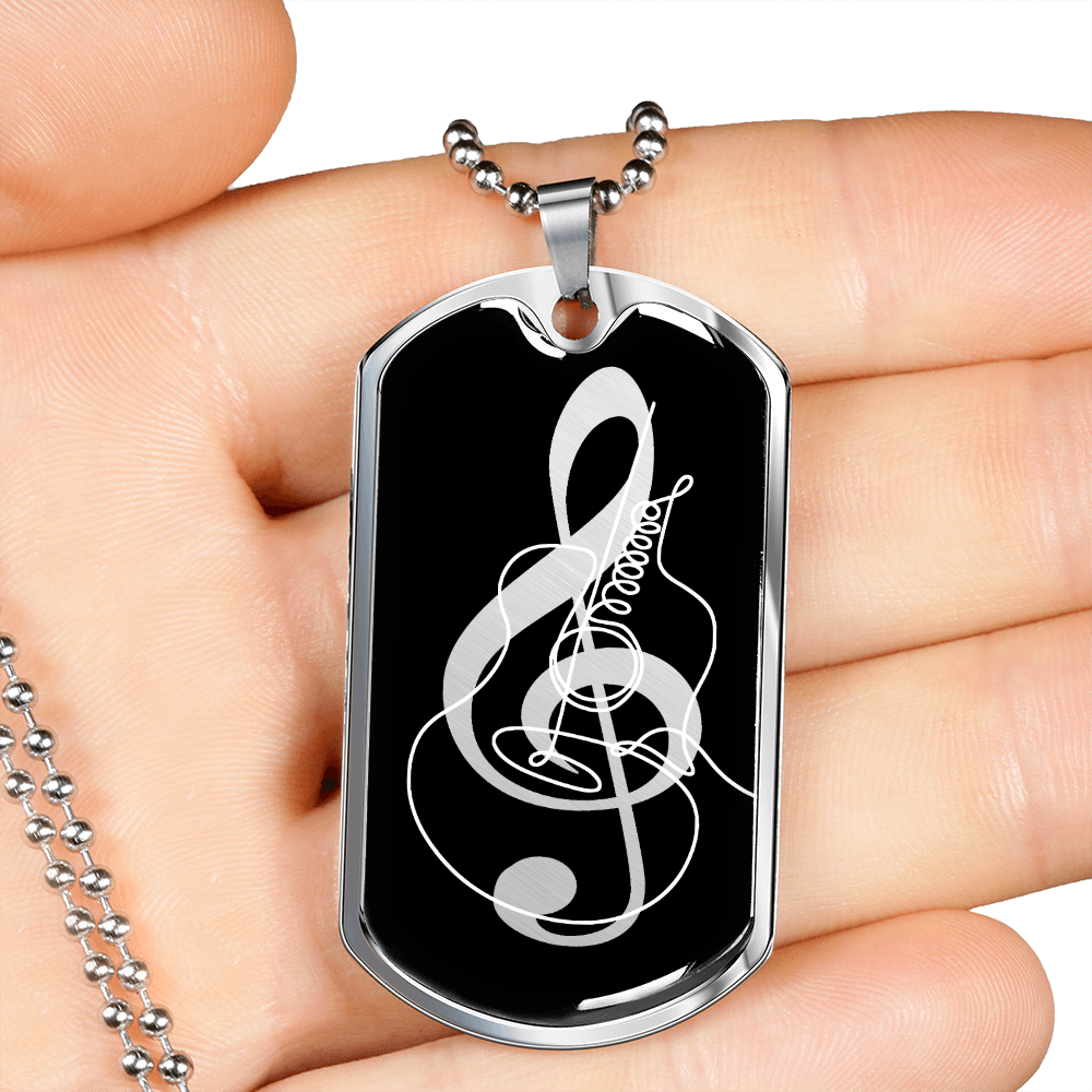 Dog Tag Necklace Black | G-clef Cutout | Guitar