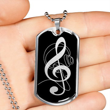 Dog Tag Necklace Black | G-clef Cutout | Headphones