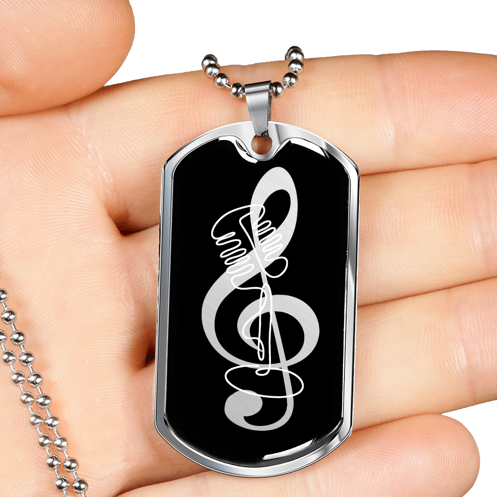 Dog Tag Necklace Black | G-clef Cutout | Vintage Mic