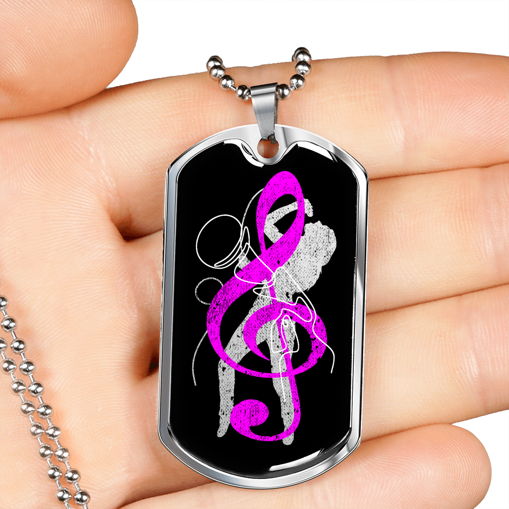 Dog Tag Necklace Black | Female Singer Cutout | Mic | Pink Clef