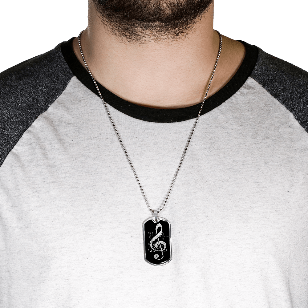 Dog Tag Necklace Black | G-clef Cutout | Basses | Distressed