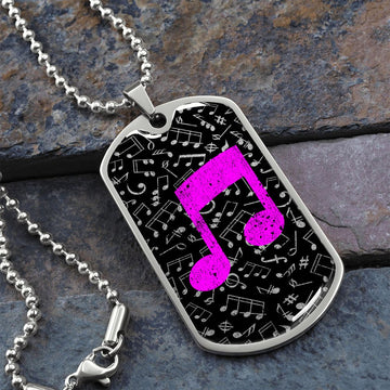 Dog Tag Necklace Black | Music Pattern Cutout  | Pink Notes