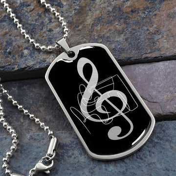 Dog Tag Necklace Black | G-clef Cutout | Piano