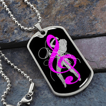 Dog Tag Necklace Black | Female Singer Cutout | Mic | Pink Clef