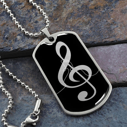 Dog Tag Necklace Black | G-clef Cutout | Music Notes