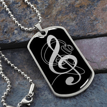 Dog Tag Necklace Black | G-clef Cutout | Headphones
