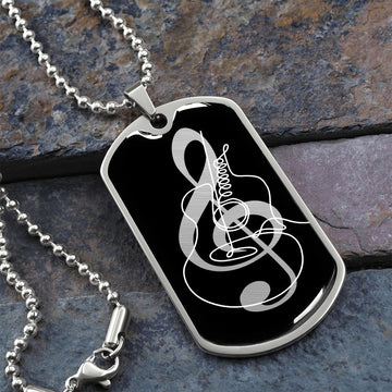 Dog Tag Necklace Black | G-clef Cutout | Guitar