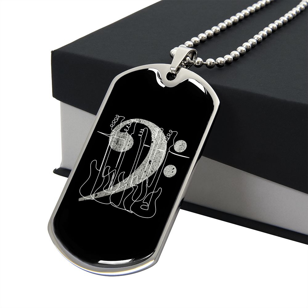 Dog Tag Necklace Black | Bass Clef Cutout | Basses | Distressed