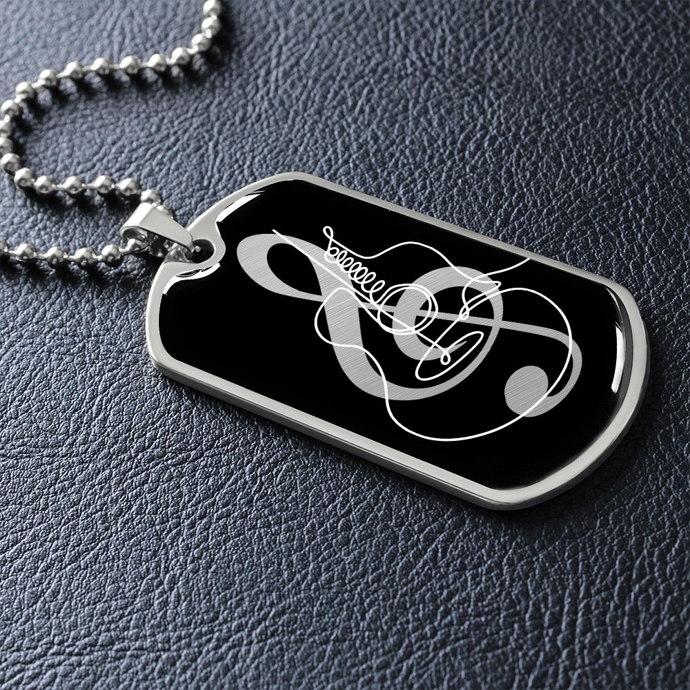 Dog Tag Necklace Black | G-clef Cutout | Guitar