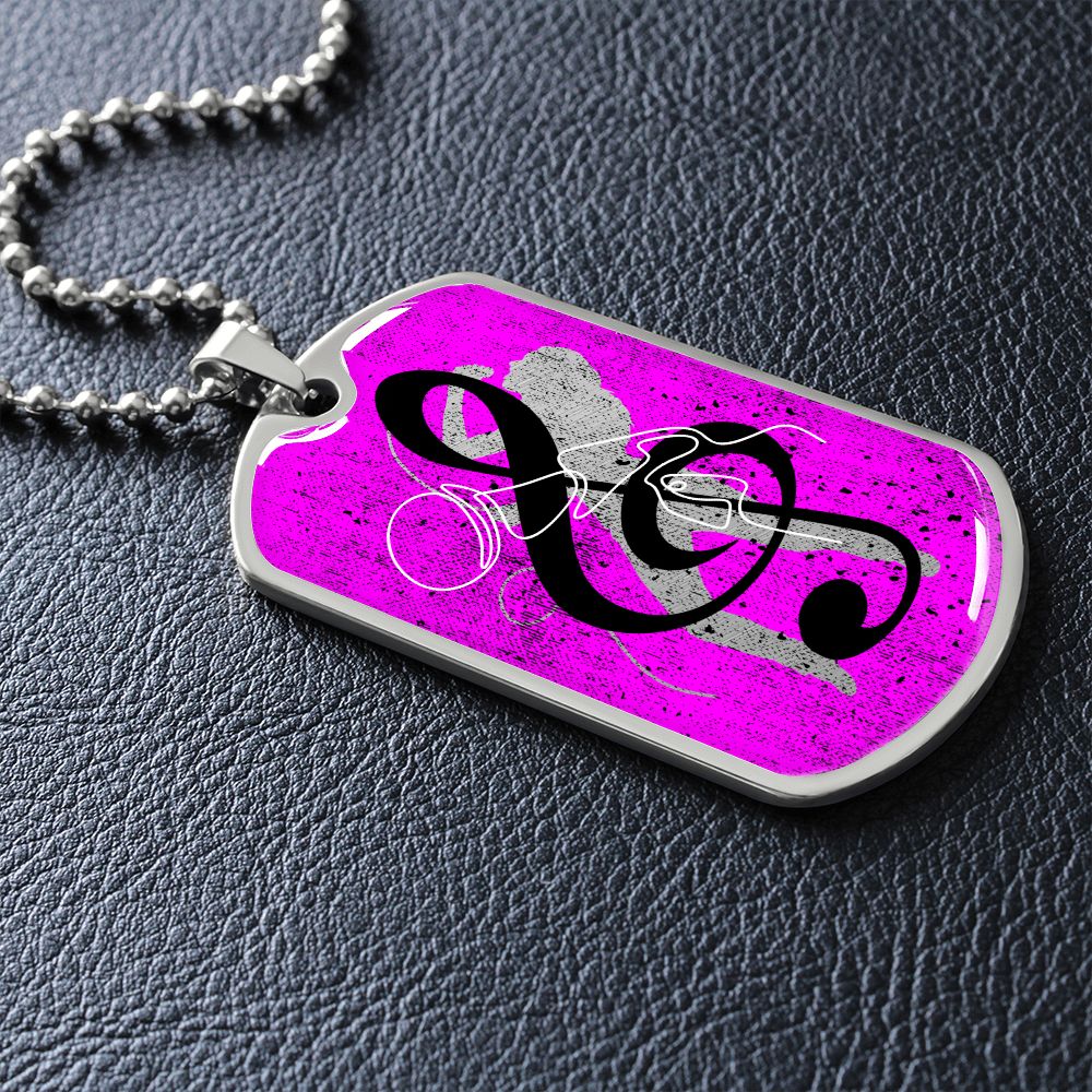 Dog Tag Necklace Pink | Female Singer Cutout | Mic | Black Clef