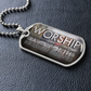 Worship Changes Everything military-style necklace with bold vertical worship typography dog tag pendant on black leather
