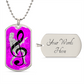 Dog Tag Necklace Pink | Female Guitarist Cutout | Bass Guitars | Black Clef
