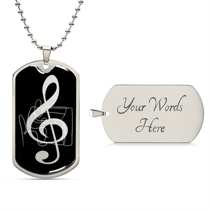 Dog Tag Necklace Black | G-clef Cutout | Piano - Givtz Back