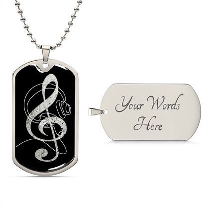 Dog Tag Necklace Black | G-clef Cutout | Headphones | Distressed