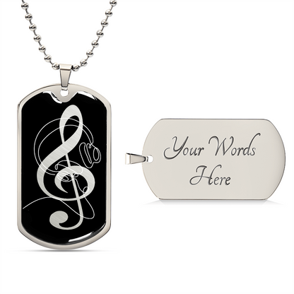 Dog Tag Necklace Black | G-clef Cutout | Headphones