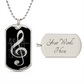 Dog Tag Necklace Black | G-clef Cutout | Basses | Distressed