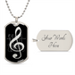 Dog Tag Necklace Black | G-clef Cutout | Basses