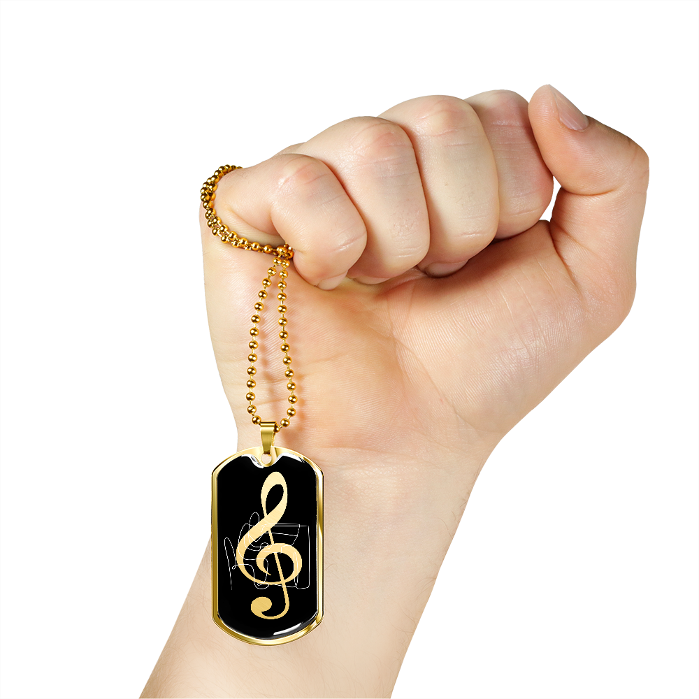 Dog Tag Necklace Black | G-clef Cutout | Piano