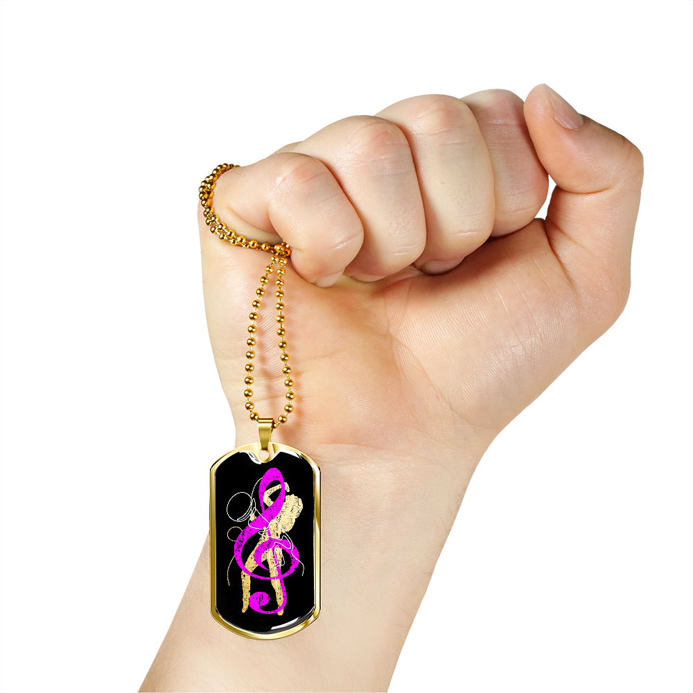 Dog Tag Necklace Black | Female Singer Cutout | Mic | Pink Clef