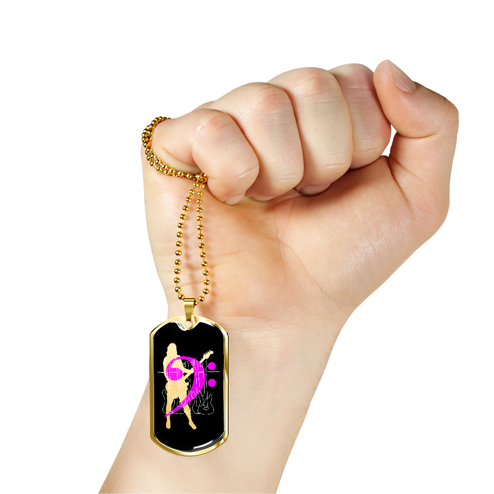 Dog Tag Necklace Black | Female Bassist Cutout | Bass Guitars | Pink Bass Clef